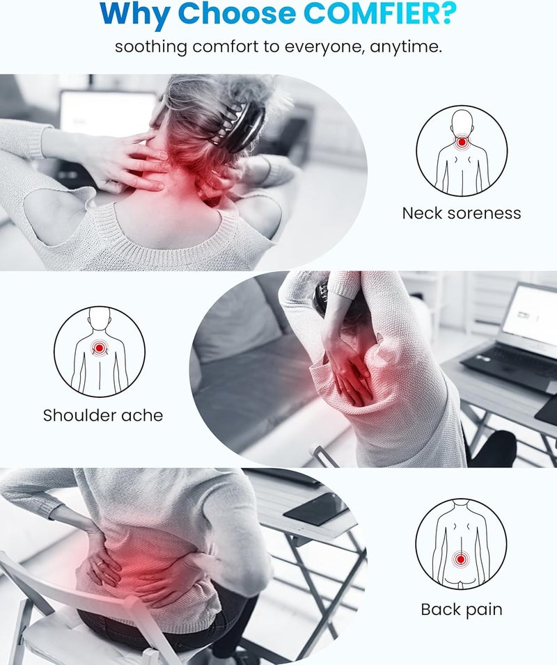 COMFIER مدلك عنق وظهر كهربائي بدون سلك مع حرارة، مدلك عنق قابل للشحن لتخفيف الألم في الأنسجة العميقة، مدلك أسفل الظهر مع اهتزاز، وسادة مدلك للمنزل، هدية للرجال والنساء - Image 4